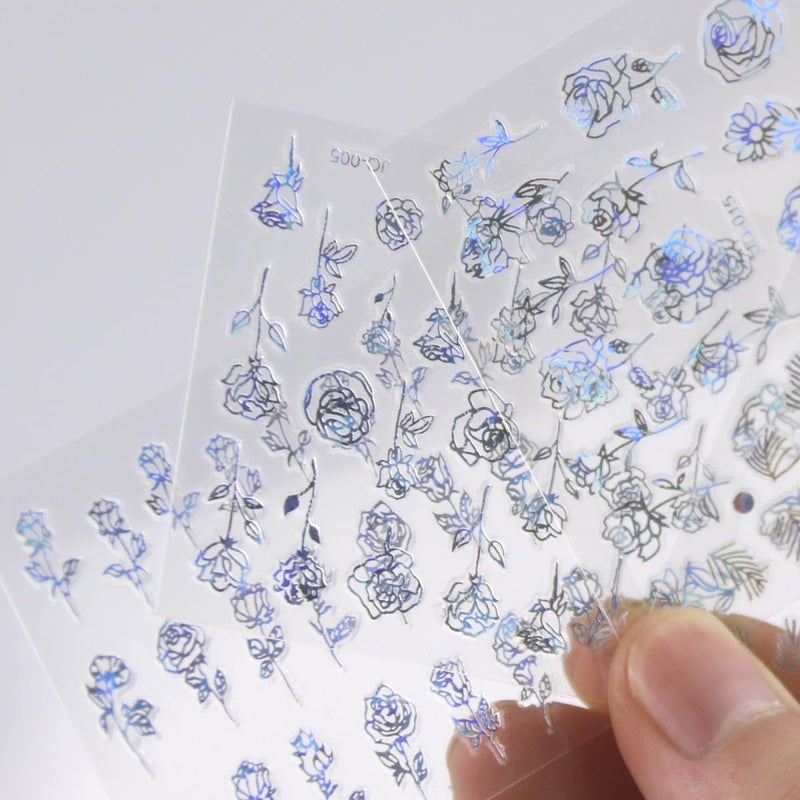 SPLOCUDU 30 Sheets Silver Nail Art Stickers 3D Self-Adhesive Line Nail Decals for Acrylic Nails Lace Leaf Flower Nail Supplies for Nail Art Glitter DIY Design Nail Stickers for Women - Image 2